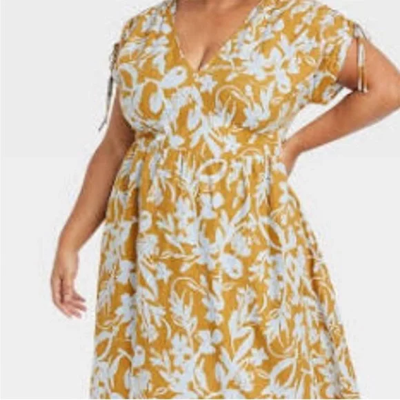 XL Ava & Viv Floral Sun Dress in YELLOW & Pale Blue ☀️ - Picture 3 of 8